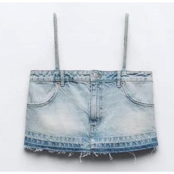 Zara Denim Skirt Effect Sleeveless Crop Top NEW Women's XL - Picture 11 of 12